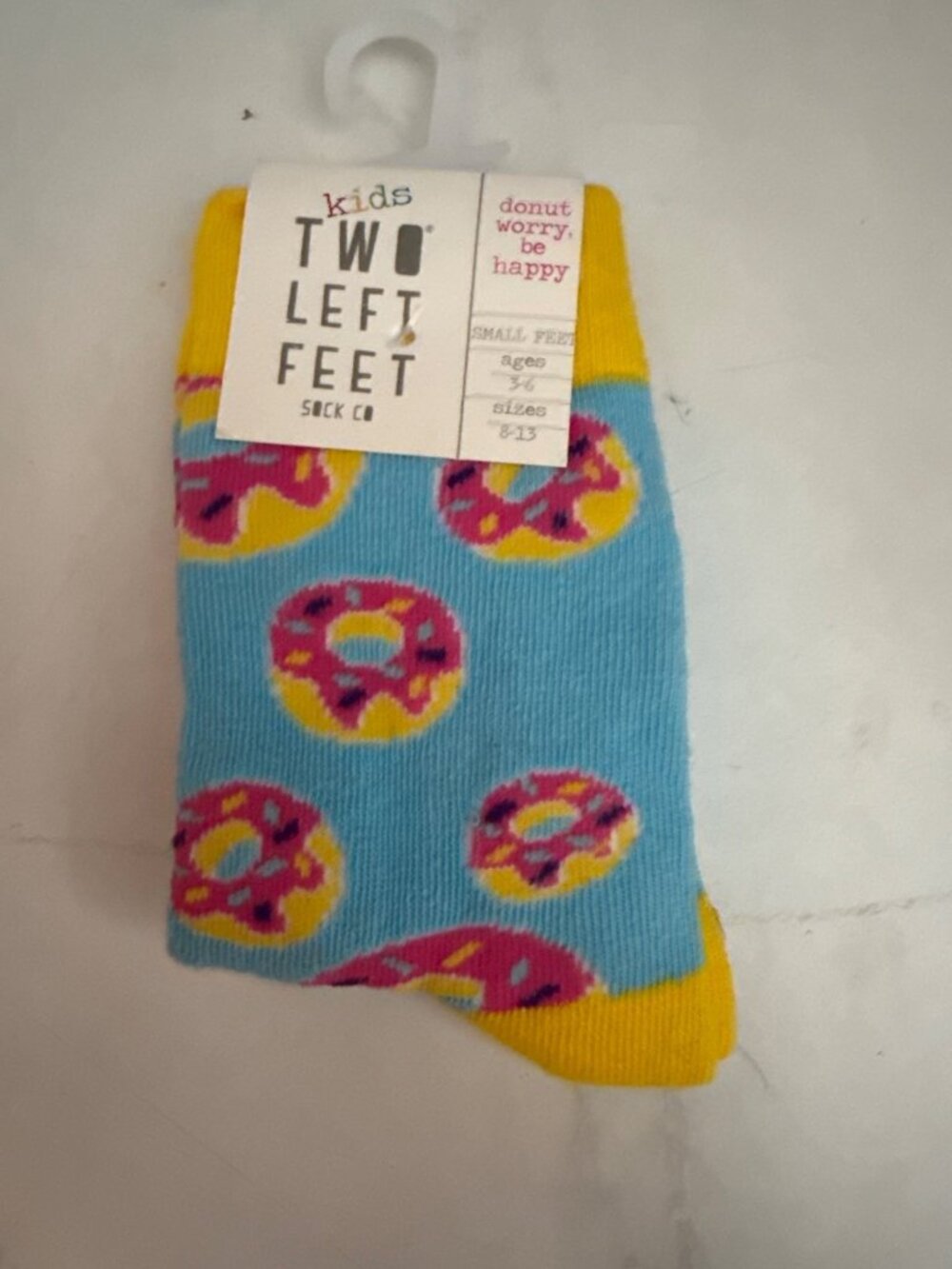 Kids Two Left Feet Donut-Themed Socks Ages 3-6 Shoe Sizes 8-13 Fun Colorful Desi